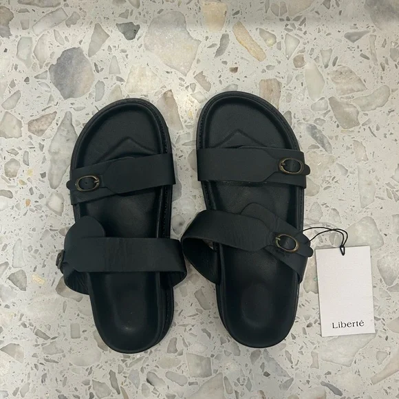 Anthropologie Amalfi Black Leather Sandal Ladies Size 41 - Picture 5 of 8